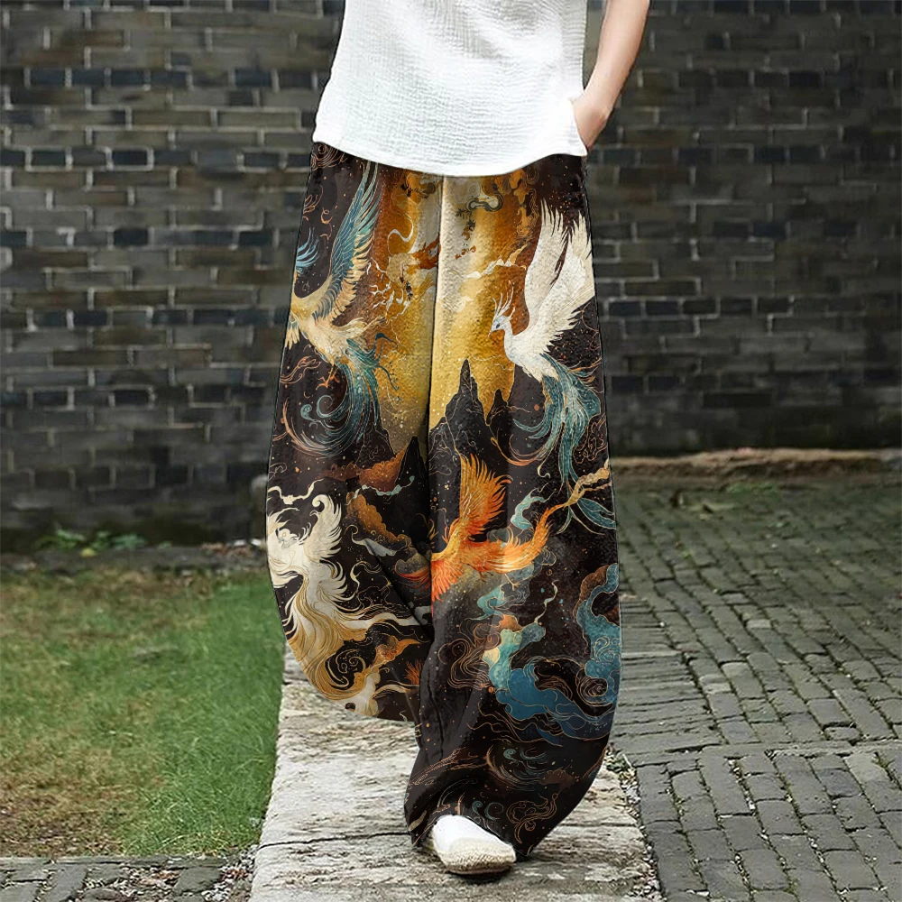 

Phoenix Nirvana Women's Bohemian Style Wide Leg Pants Harajuku Lantern Trousers High-Waisted Lounge Pants Comfortable Yoga Pants