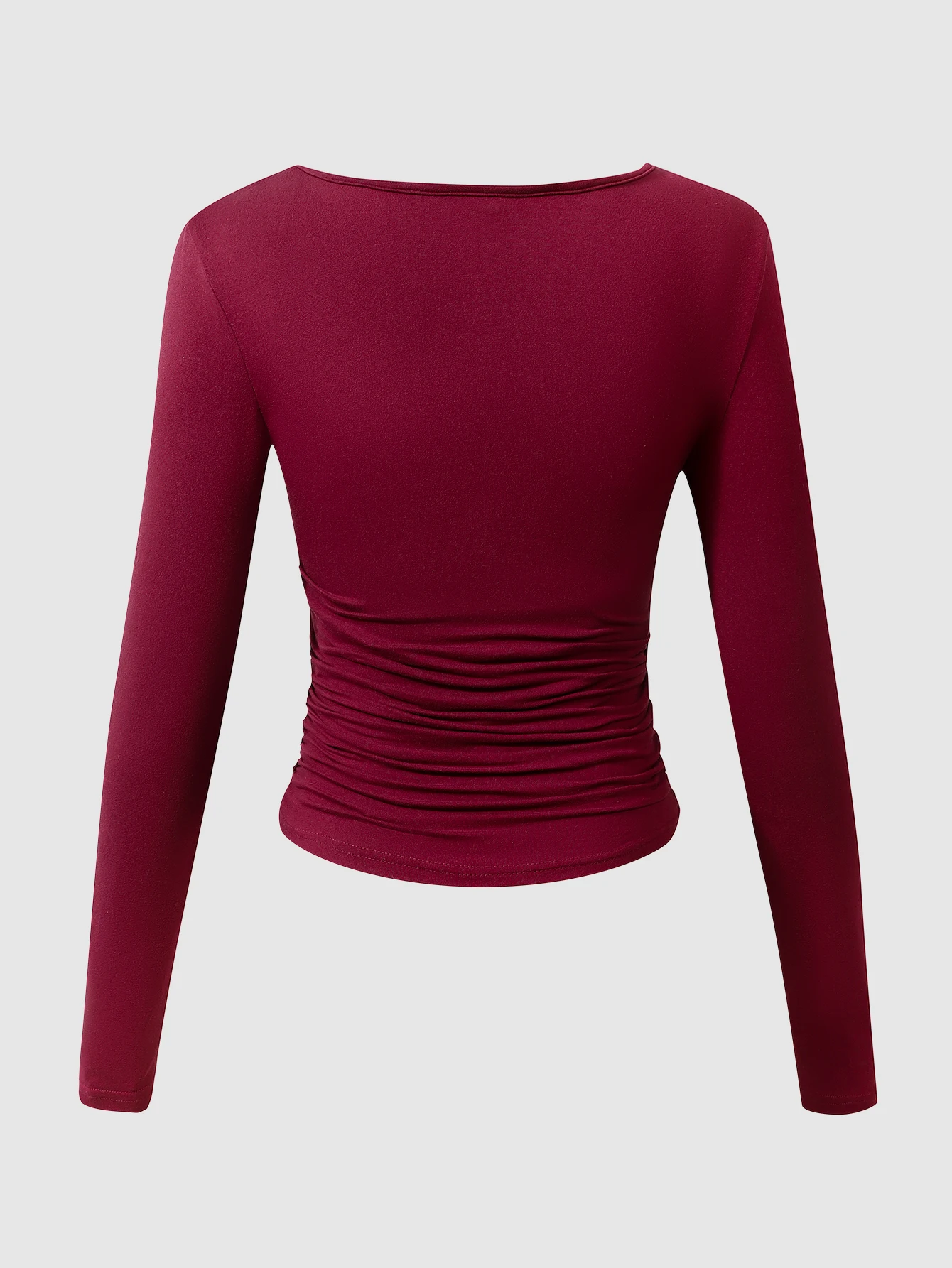 Weinrote Langarm-Damenoberteile mit eckigem Ausschnitt, hochelastische, taillierte Oberteile für Damen, günstiger Damenpullover – Detail 4