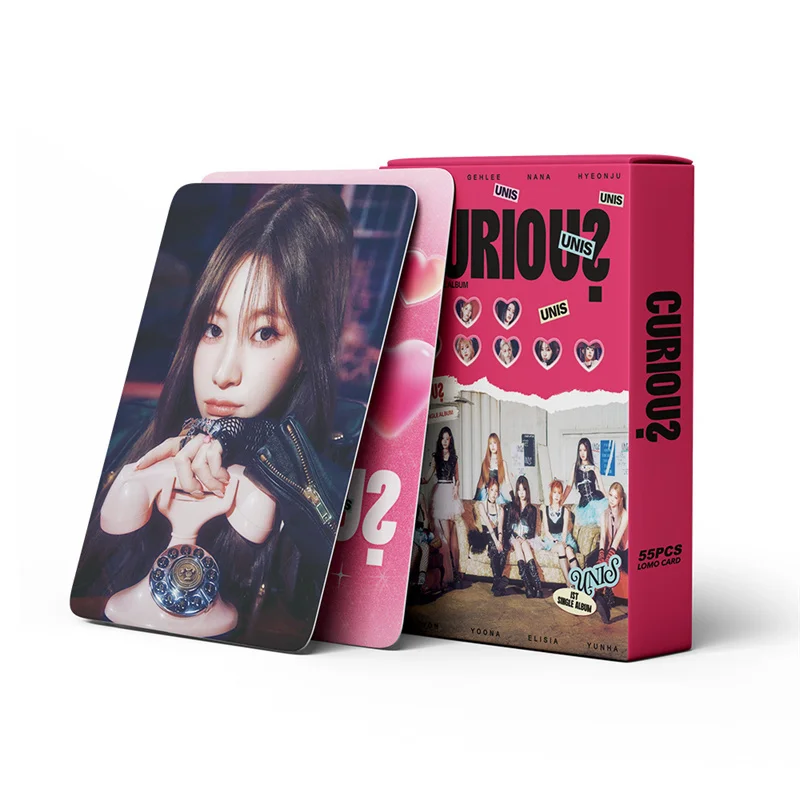 55pcs/set Kpop UNIS Group Album 1ST SINGLE CURIOUS LOMO Card GEHLEE DANGCA KOTOKO NANA Girl Gift Collectible Photo Card Postcard