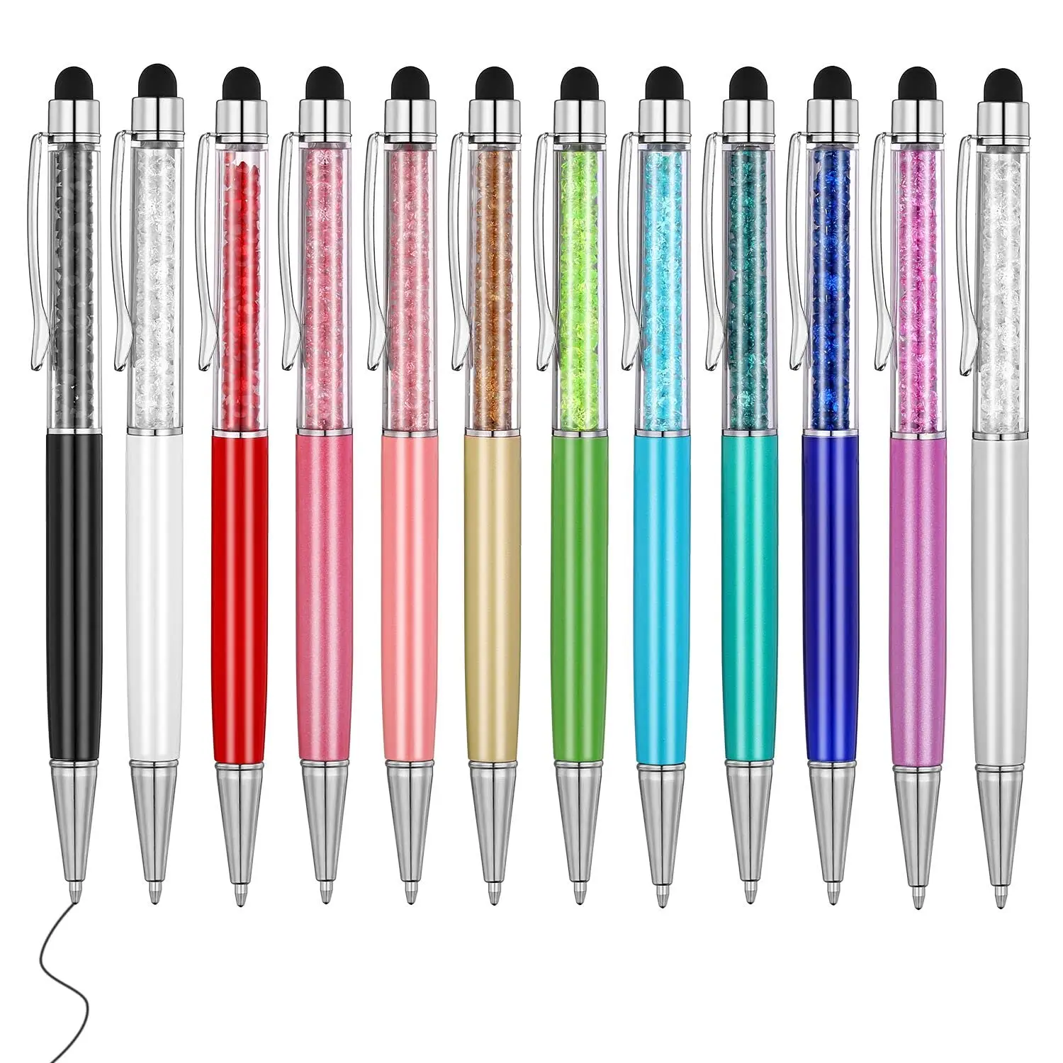 12pcs/lot Crystal Ballpoint Pen Creative Stylus Touch Pen 12 Colors Writing Ballpen Stationery Office School Supplies