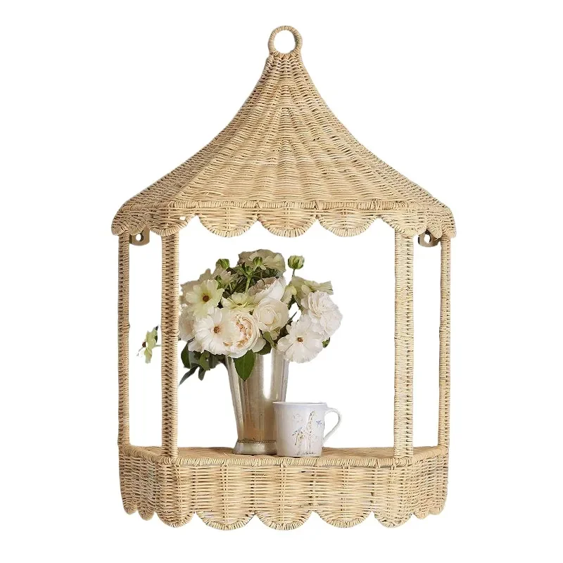 Custom Woven Rattan Wall Basket Shelf for Kids Room Princess Castle Decor Straw Hanging Storage Organizer Home Decoration