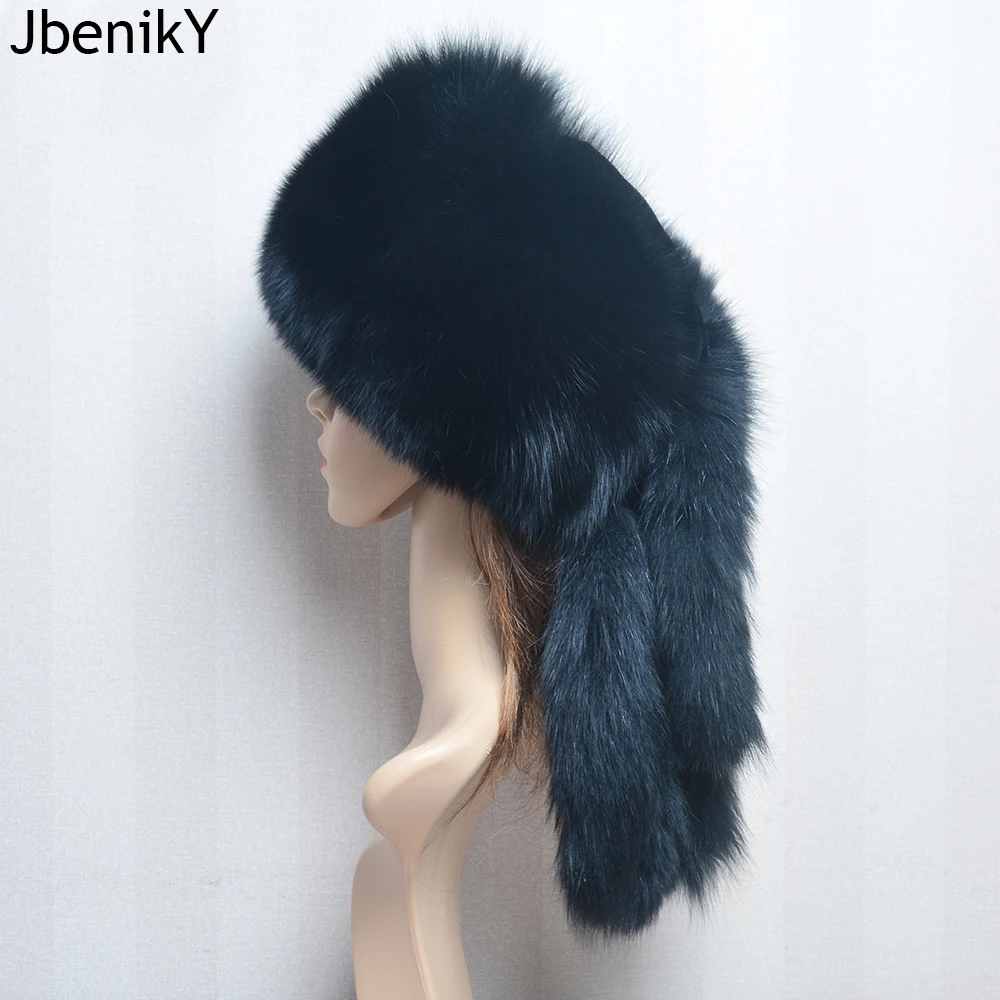 

Women's Russian Ushanka Aviator Trapper Fox Fur Bombers Hat Real Fox Fur Hats Mongolian Hat Thick Warm Beanie Hat Fluffy Fur Hat