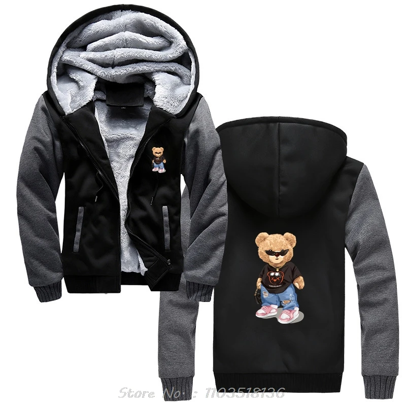 Teddy Bear Goes Out Be Confidence Be Positive Hoodie Funny Cotton Hoody Novelty Men Clothing Oversized Jacket Zip Up Hoodies