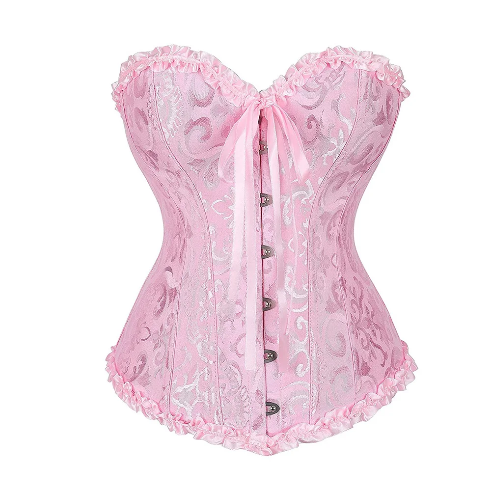 Corset for Women Vintage Jacquard Bustier Top Slimming Body Shaper Waist Trainer Pink Corsets Overbust Vintage Gothic Basques