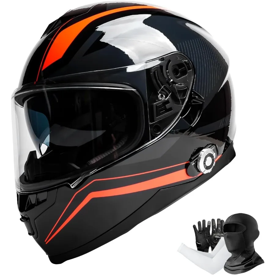 Casco de motocicleta de cara completa con Bluetooth 5,0, intercomunicador integrado de 2 vías para hombres y mujeres, casco de seguridad nominal DOT FMVSS218 con
