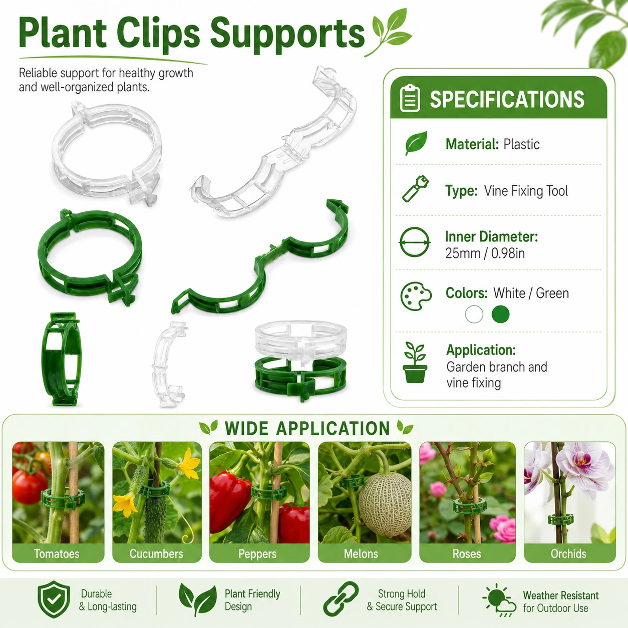 10/20/50/100pcs Reusable Garden Plant Clips,Tomato Vine Support Stems Holders Vegetable Trellis Fixing Clamps for Climbing Plant