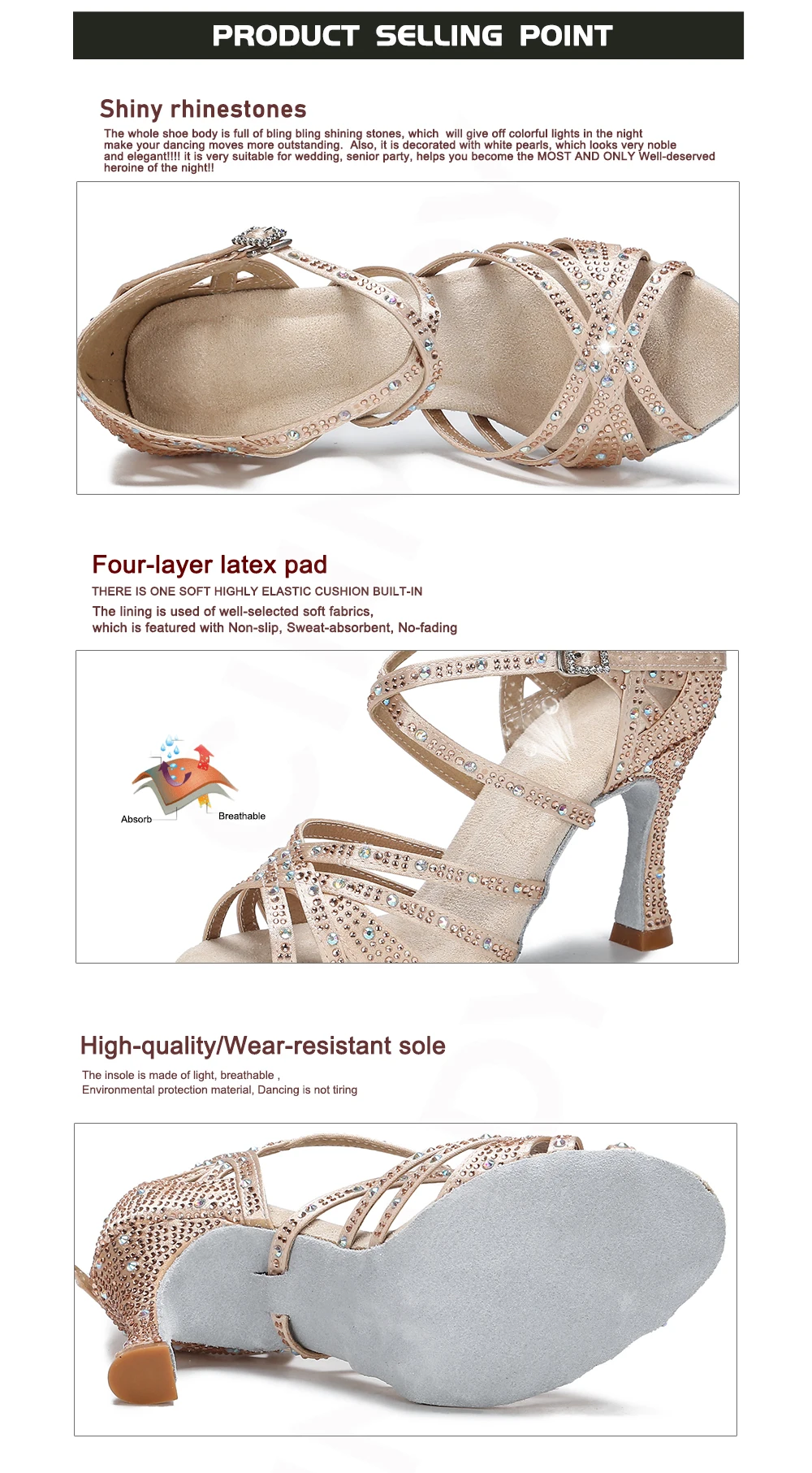 CINMIDY Grüne Strass-Tanzschuhe für Damen, Tango-Ballsaal-Tanzschuhe für Mädchen, Latein-Tanzschuhe mit Weicher Sohle, Party-Sandalen – Detail 5