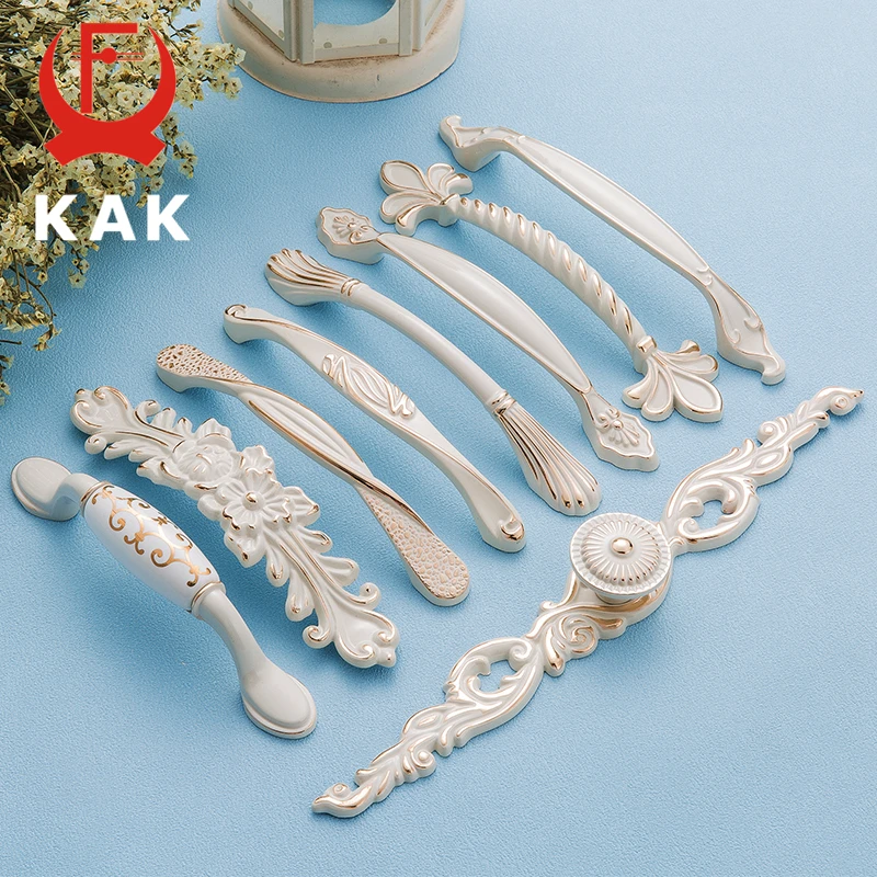 KAK Zinc Aolly Ivory White Cabinet Handles Kitchen Cupboard Door Pulls Drawer Knobs European Fashion Furniture Handle Hardware