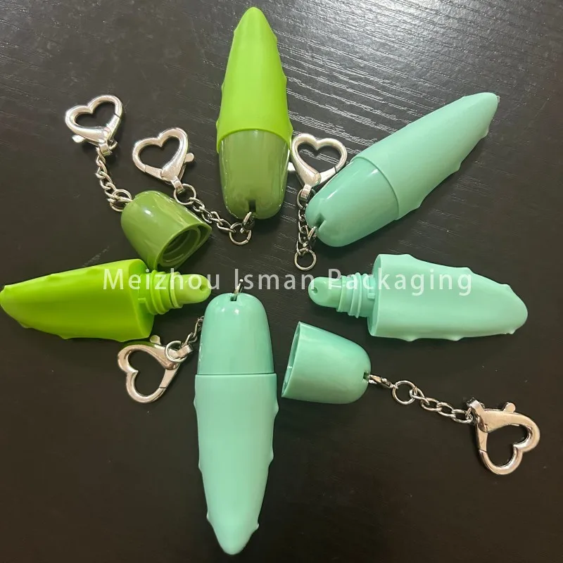 

50Pcs Hot Empty Vegetable Shape Cute Lip Balm Container Soft Lip Gloss Bottle Tubes Sunscreen Tube Packaging with Keychain 8g