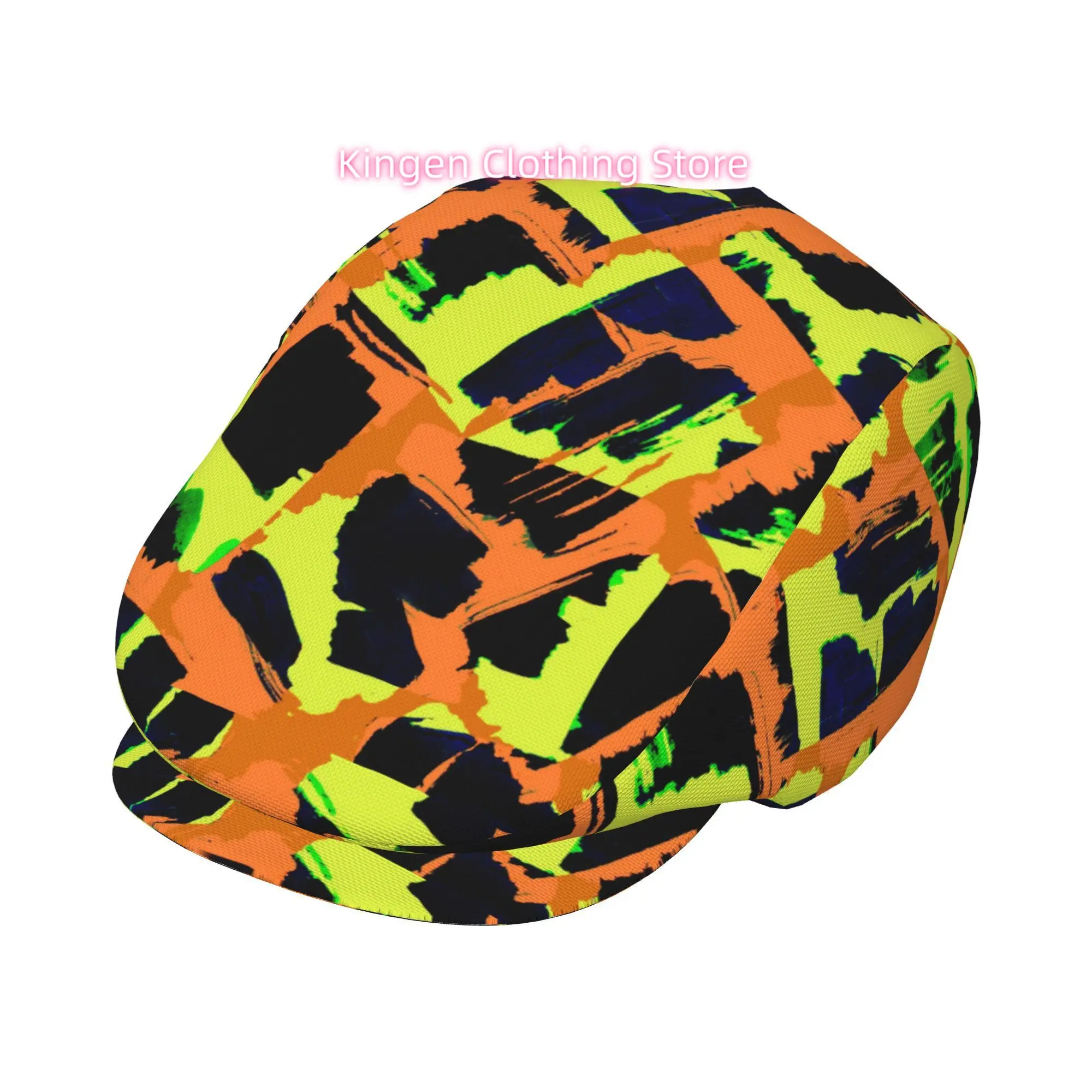 1pc Yellow orange black green irregular All-over printed beret,  newsboy cap, unisex, a must-have fashion accessory for outdoor