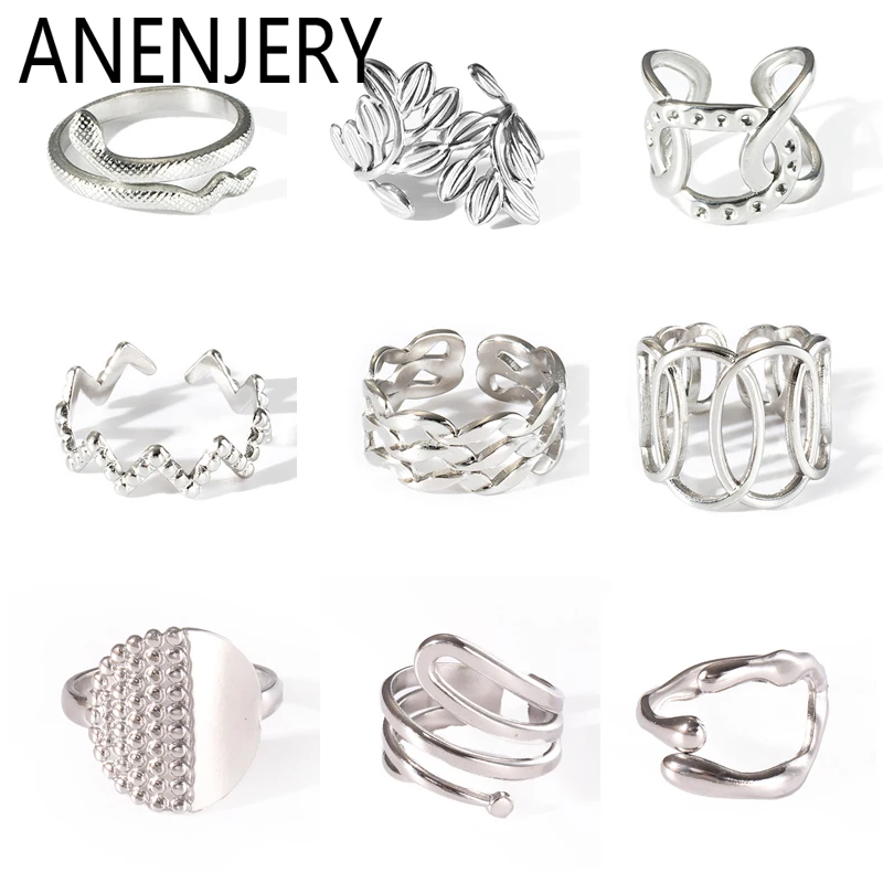 ANENJERY 316L Edelstahlring mit unregelmäßiger Geometrie in Schlangenform für Damen und Herren, modischer, persönlicher Alltagsschmuck, Geschenke, Großhandel