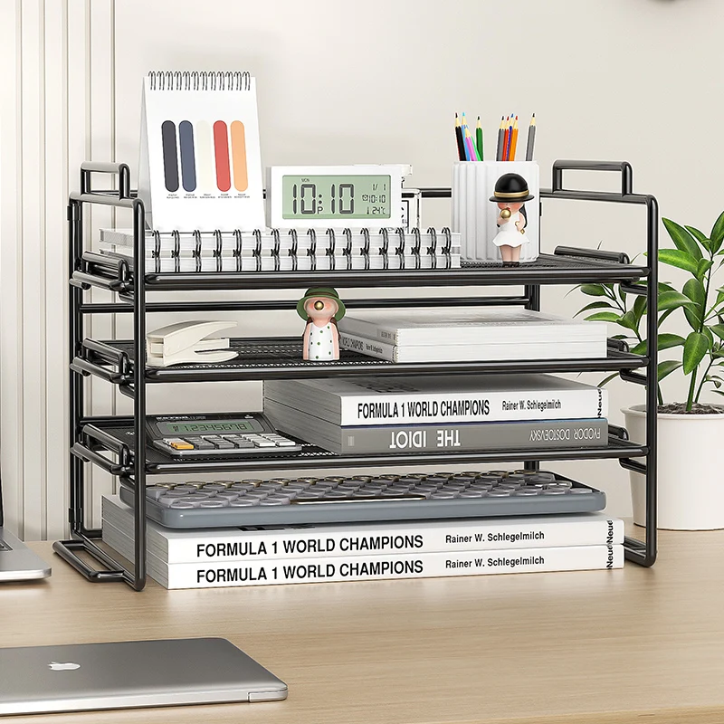 4 Tier Stackable Letter Paper Tray, Desk File Organizer Paper Sorter for Letter/A4 Size Folders Documents, Mesh Made