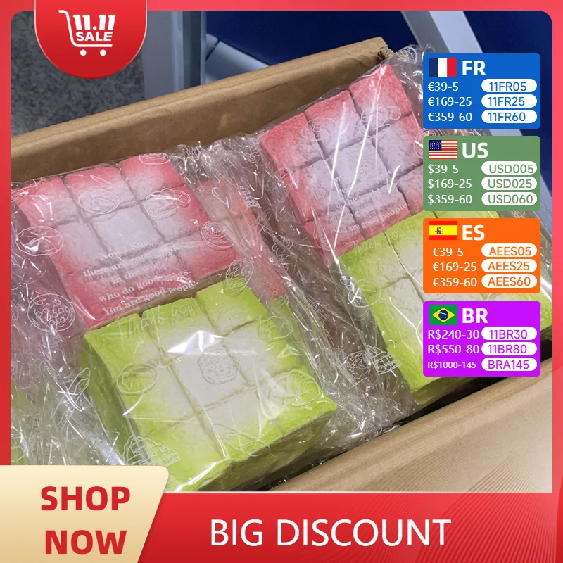 4x4 inch Soft Pancakes Pink Matcha Green Combination Package Square Thick Toast Model Play Slow Rebound Gift Wet Soft Hand Bread