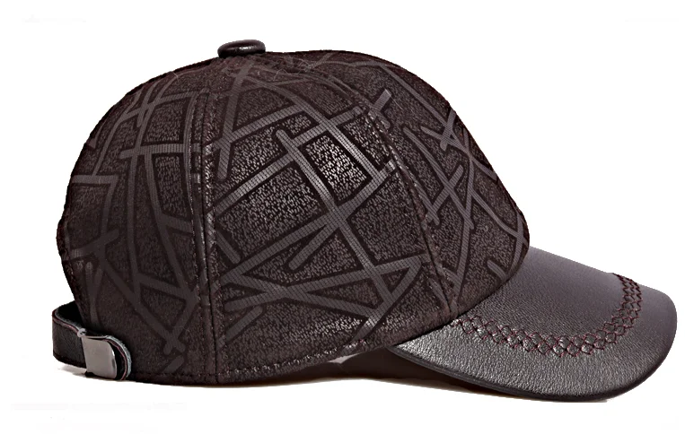2023 männer Aus Echtem Leder Baseball Caps Einstellbare Schaffell Männer Jugend Ente Zunge Dad Hüte 55-60cm Geometrische LIrregular printin – Detail 6