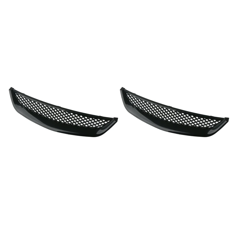 

2X Car Gloss Black Mesh ABS Front Hood Grille Grill For Honda Civic JDM Type R 2001-2003