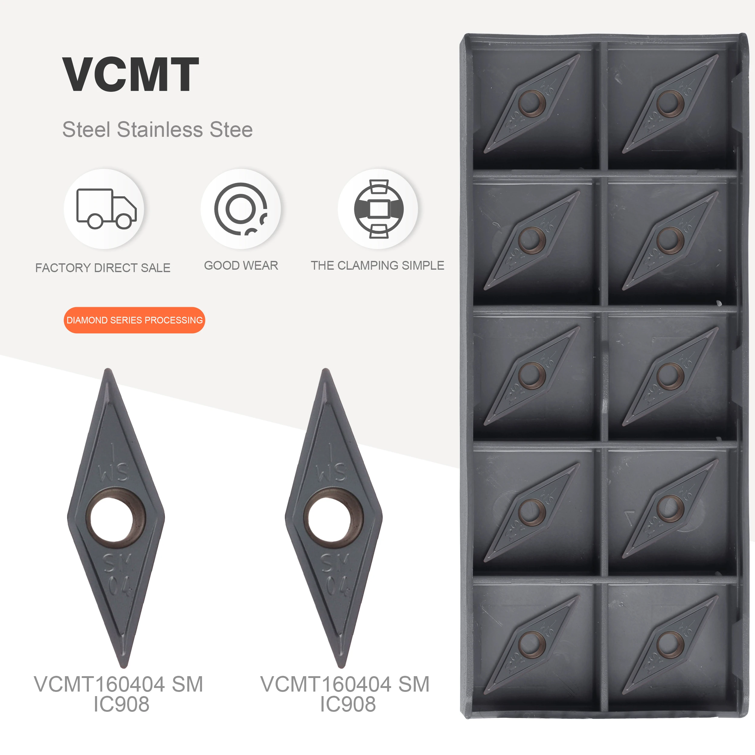 VCMT160404 VCMT160408 SM IC907 IC908 Iscar Carbide Insert Internal Turning Knife Blade CNC Lathe Metal Cutter Tools