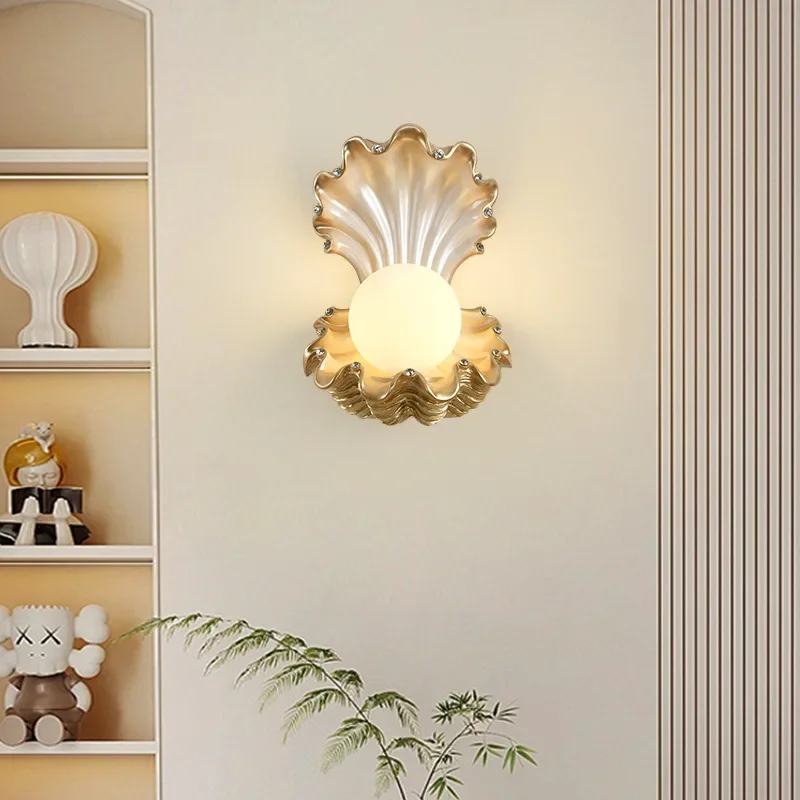 Luxury Pearl Shell Resin White Glass Wall Lights Modern Aquarium Restaurant Wall Lamp Nordic Children's Room Decor LED Lights