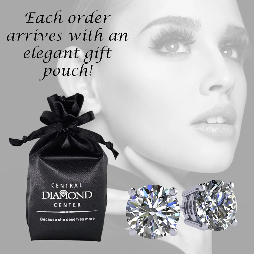 أقراط من الذهب عيار 14 قيراط مع ترصيع ألماس مقلد، من 0.30 إلى 8.00 قيراط، مجوهرات زركونيا فاخرة