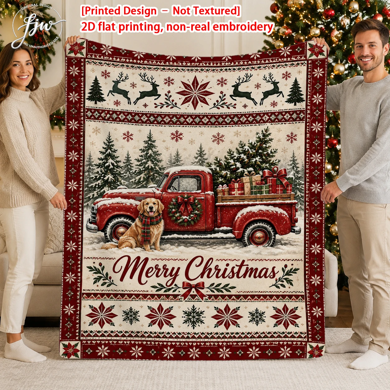 1pc Merry Christmas Vintage Red Truck Golden Dog Holiday Throw Blanket Warm holiday home decoration blanket