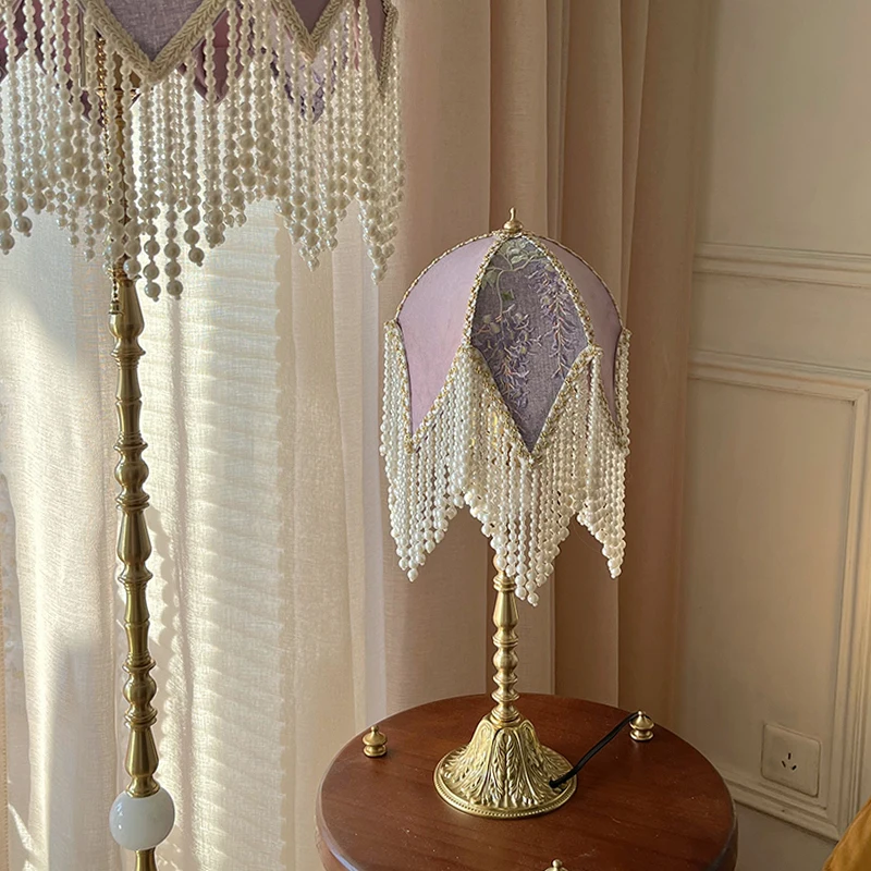[Wisteria] Retro table lamp All copper bedside decoration three-dimensional embroidered bedside table lamp