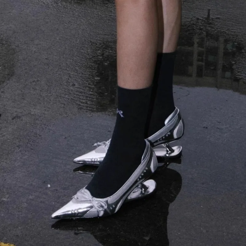 2025 여성용 봄 신상 솔리드 컬러 디자이너 가죽 포인티드 이국적인 하이힐 우아한 드레스 파티 웨지힐 메리제인 슈즈