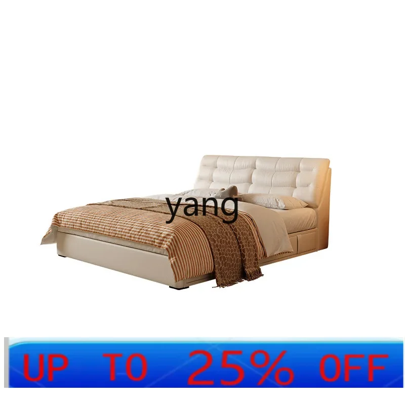 

lmm cream wind small apartment translation high box with drawer soft bag cloud side storage leather bed