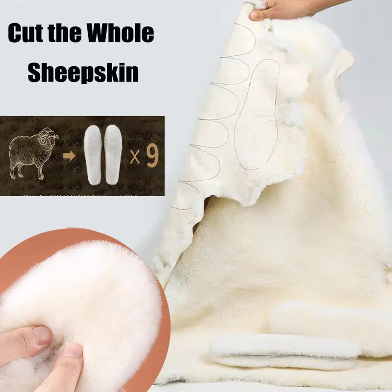 Genuine Sheepskin Fleece Insoles Men Women Winter Thick Cashmere Thermal Real Wool Insoles for Shoes Inner Soles for Snow Boots - Image 2