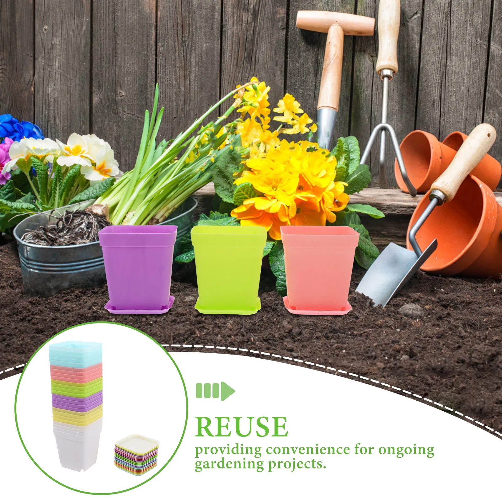24Pcs Plastic Nursery Pots Rectangular Candy Color Container Small Plastic Plant Pot Balcony Space