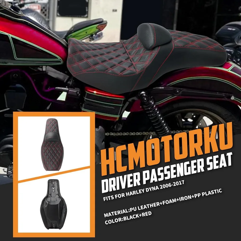 Fahrer-Beifahrersitz, einteiliges Sitzkissen mit Rückenlehne, passend für Harley Dyna Fat Bob FXDF Low Rider FXDL Street Bob FXDB Switch