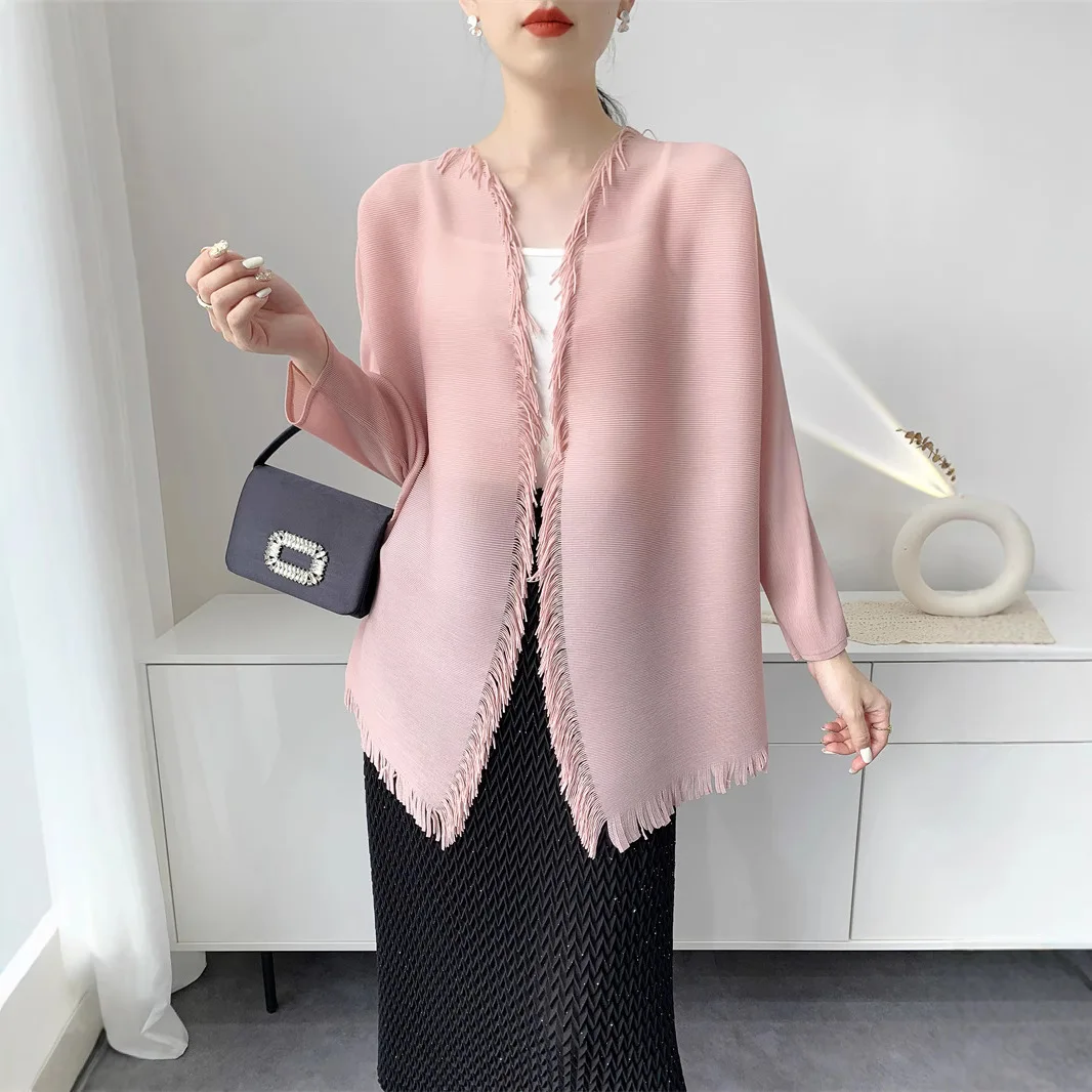 Modern Style Women's Wrap Sleeveless Cardigan Coat with Tassel Shoulder Scarf Elegant Fashion Spring New Arrival Polyester