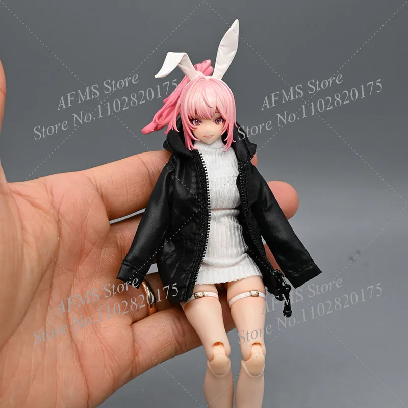 

1/12 Scale Mobile Suit Girl Zipper Jacket Black Short Hooded Windbreaker Fit 6Inch Women Soldier Action Figure Doll