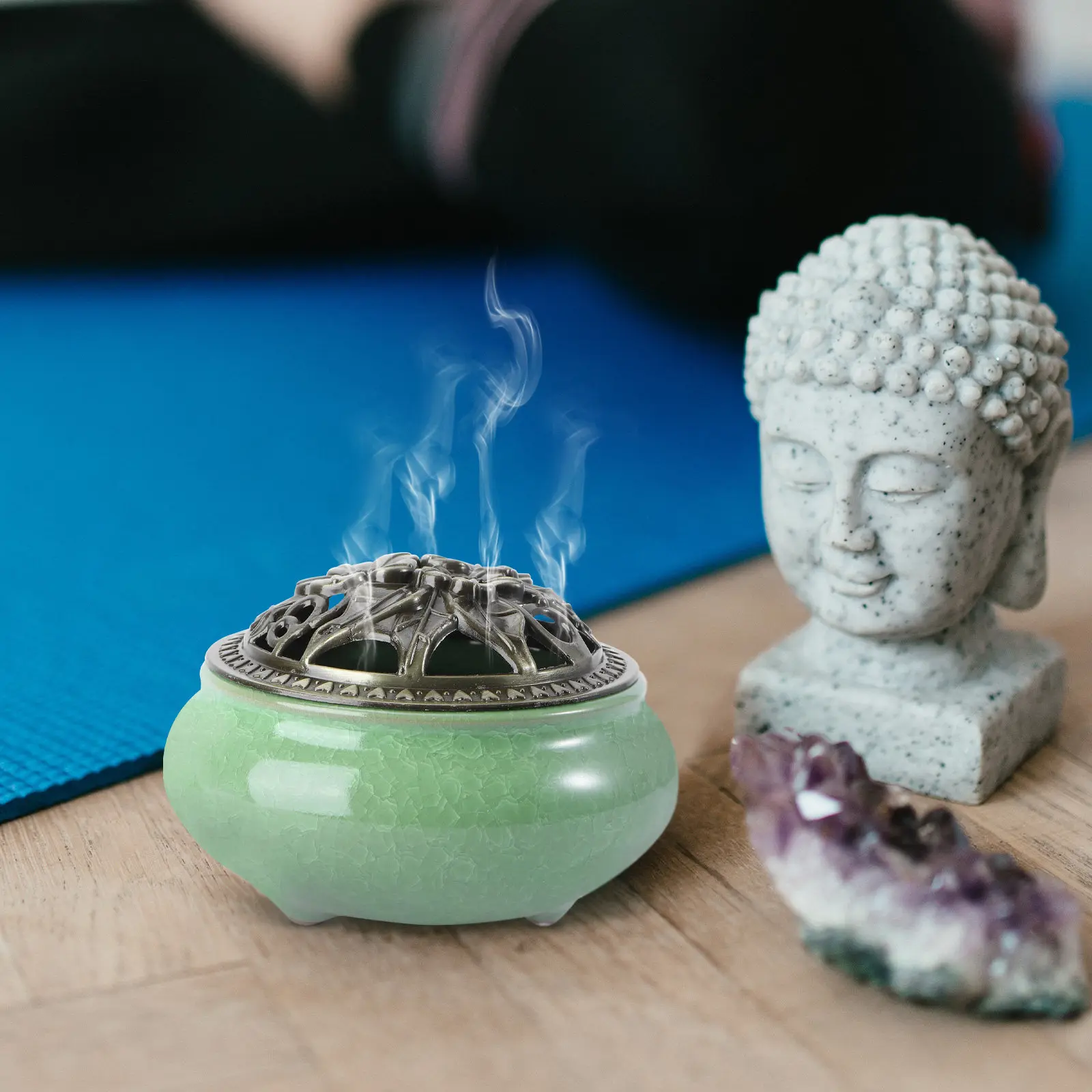 Cone Incense Burner Alloy Calabash Ceramic Ash Catcher Stable 3-Leg Traditional Violet Suitable for Incense Stick Coil Corn