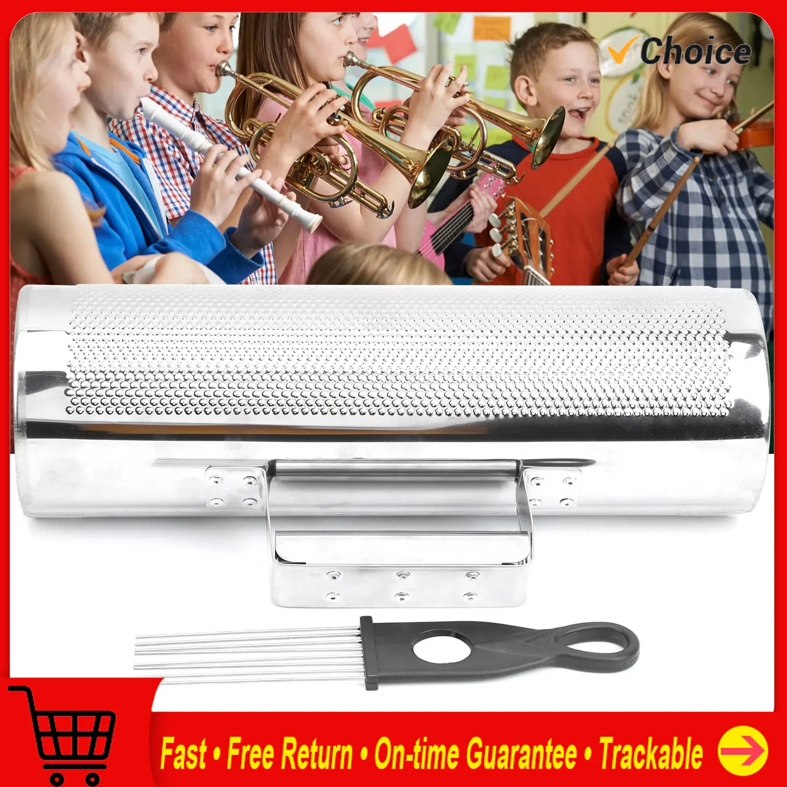 Guiro Shaker Aluminum Orff Percussion Instrument Scraper Music Teaching Aids 4x12in