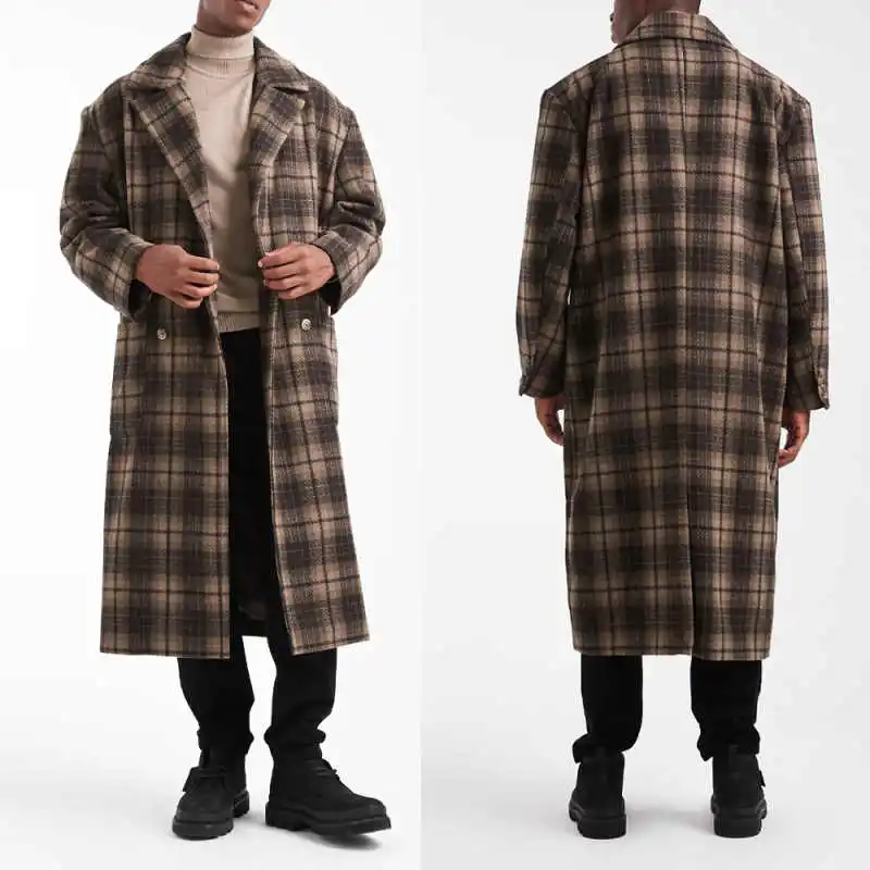 

Classic Grid Men Overcoat 1 Piece Double Breasted Notch Lapel Tweed Coat Autumn Winter Warm Formal Occasion Custom Made
