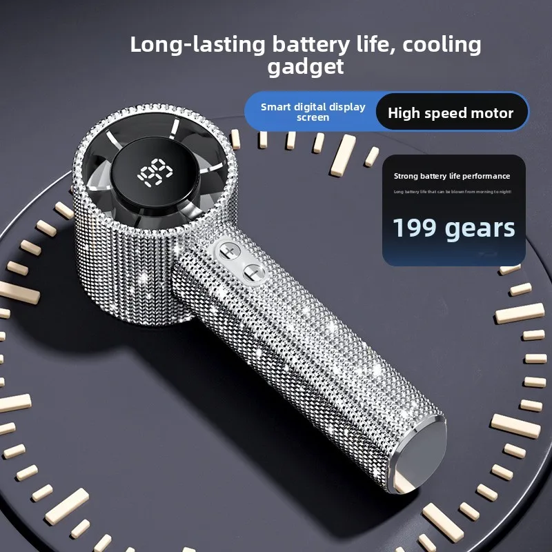 

199-speed handheld turbo fan, high-speed digital display portable long-life fan, all-inclusive with diamonds