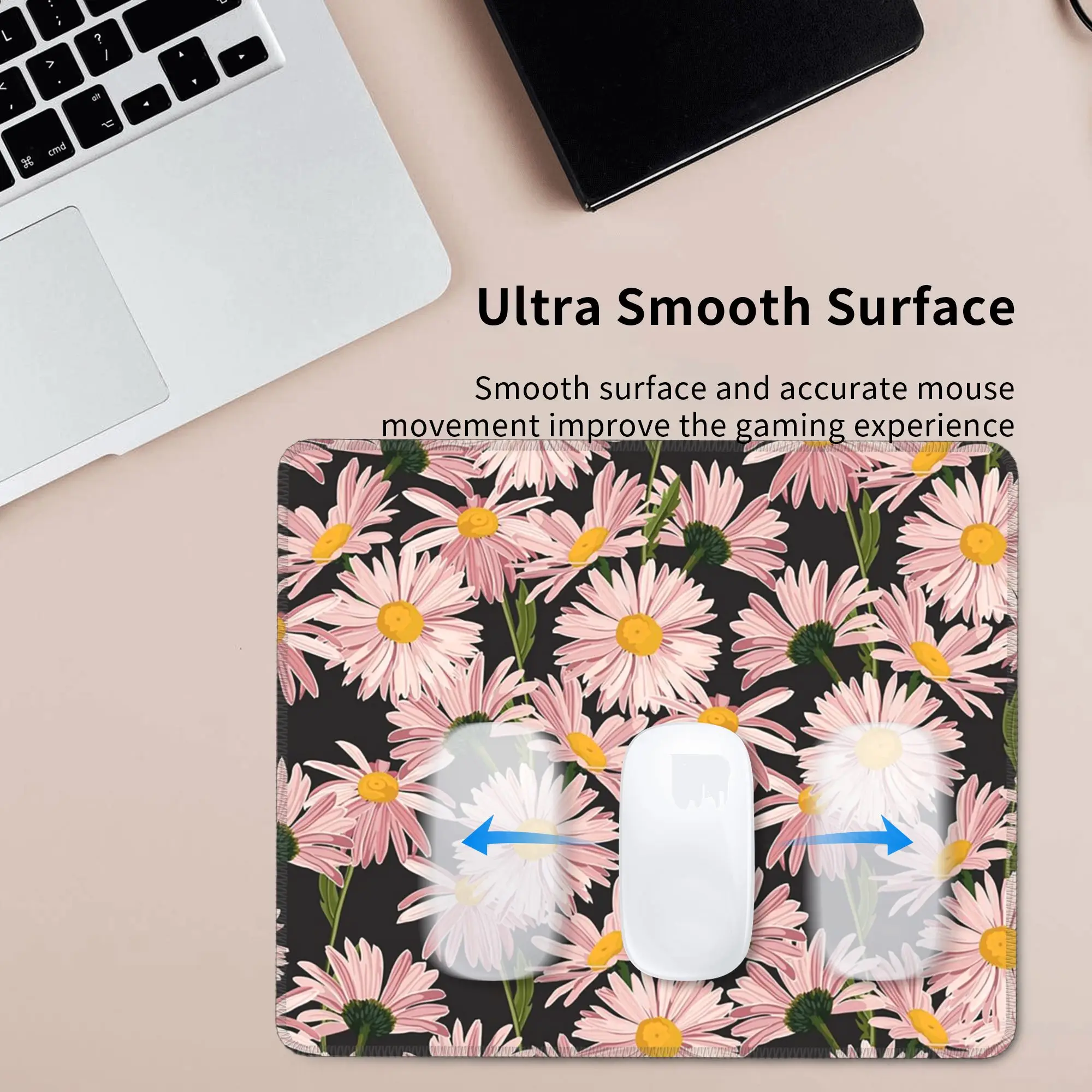 Pink Daisy Floral Pattern Mouse Pad Computer Keyboard Mouse Mat Gaming PC Laptop Desk Mat Office Table Mats