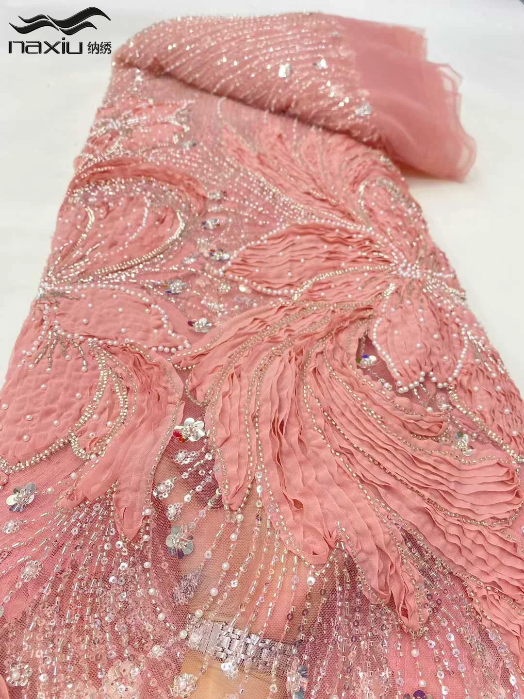 

Madison African Lace Fabric 2026 Sequins Beads Embroidery Groom Nigerian Bride High-Quality French Tulle Lace Wedding Dress