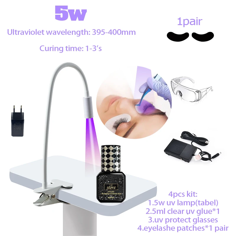 5 W/10 W Wimpern-UV-Lampe, Wellenlänge 395 nm–400 nm, UV-LED-Licht, Wimpernverlängerungskleber, in 1 Sekunden ausgehärtete 10 W UV-Lampe mit Fußpedal