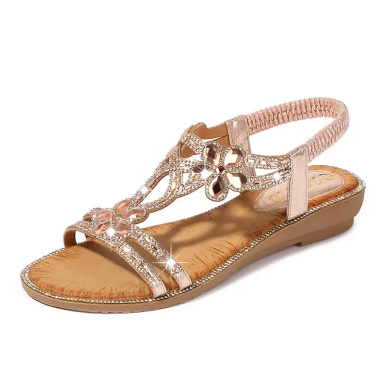 MVVJKE Bohemian Style Fashion Woman Sandals Diamonds Wedge Party Shoes For Women Women\'s Sandals Summer Plush Size Shoes