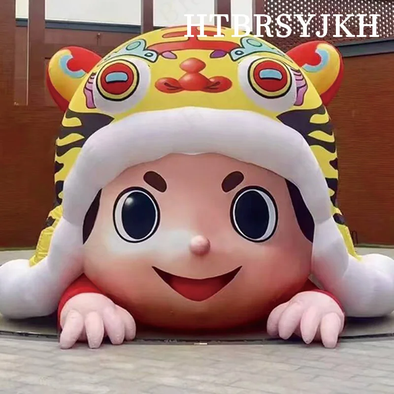 

Inflatable tiger-head doll with blower, outdoor square, shopping mall and park decoration prop