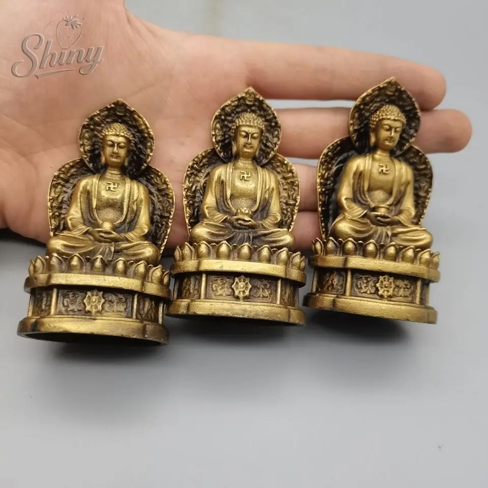 

Retro Copper Tathagata Buddha Statue Home Decoration Brass Sculpture Retro Living Room Office Desk Ornament Miniatures Figurines