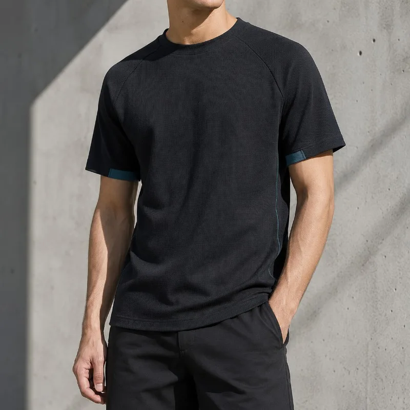 Men American Baseball Style T Shirt Raglan Sleeve Contrast Piping Short Sleeve Loose Fit Summer Casual Streetwear Textured Top
