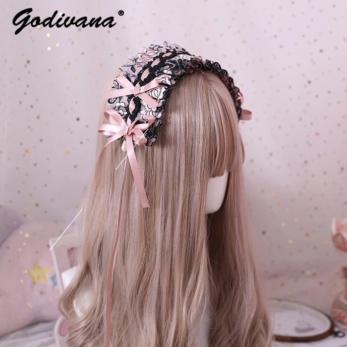 

Original Handmade Headdress Lolita Hair Band Lace Sweet Everyday Joker Hairband Bow Kc Headdress Girls Headband