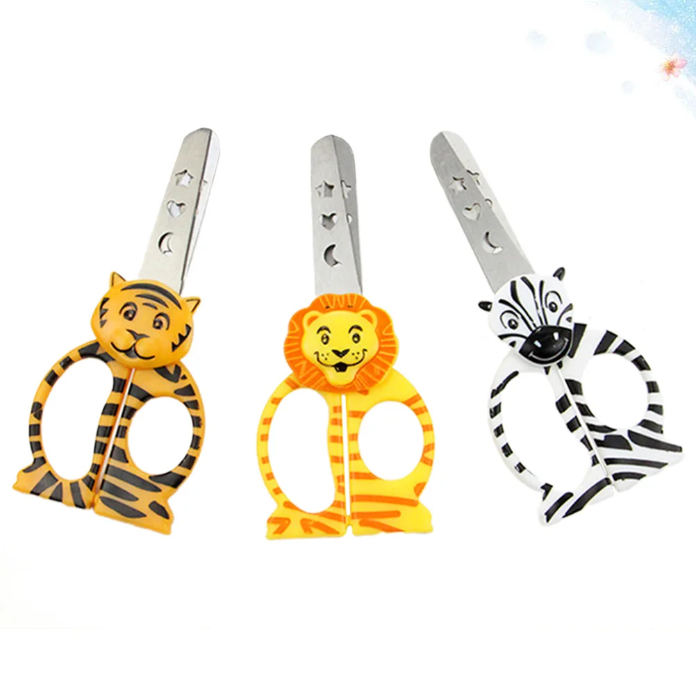 3Pcs Animal Cartoon Scissors Safe Paper Cutting Craft Scissors Small Student DIY Handmade Zebra Tiger Lion