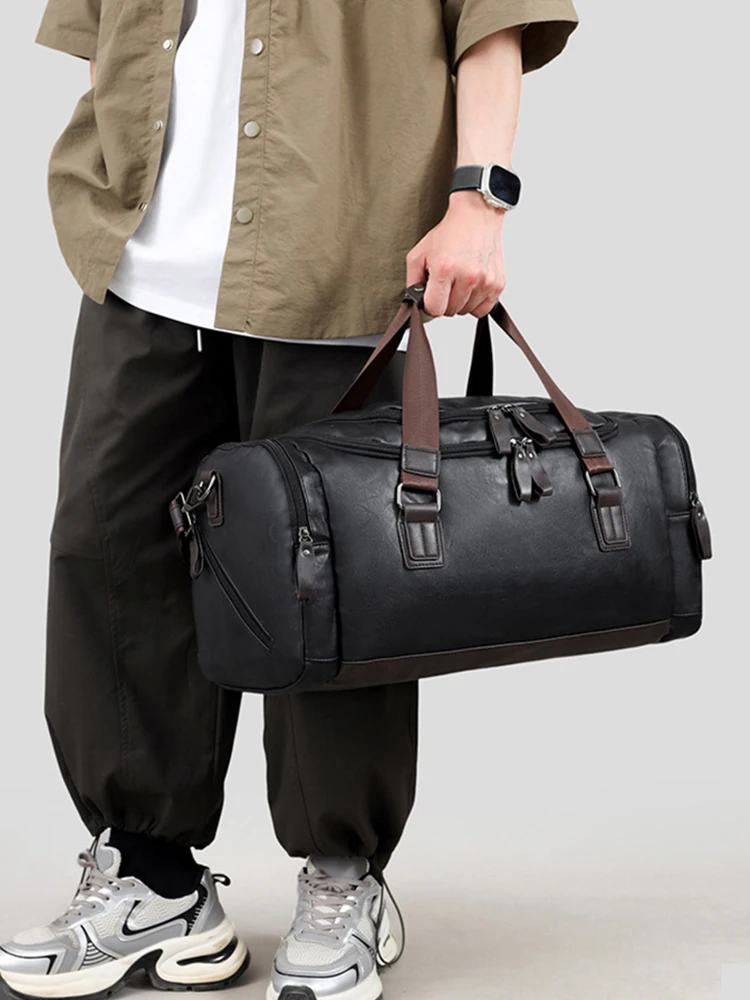 

Мужская дорожная сумка-тоут, спортивная сумка для спортзала, большая вместительная сумка из искусственной кожи, деловая сумка на плечо, спортивная сумка для сухого и влажного разделения