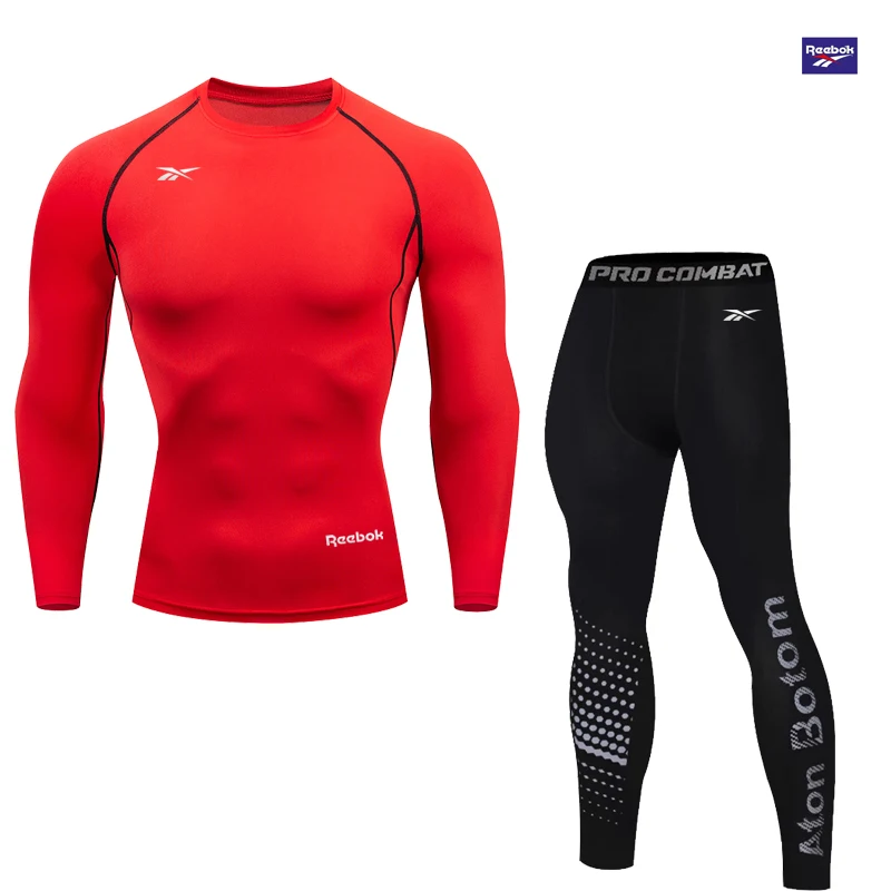 Reebok Men's Compression Long Sleeve T-Shirt Set, Stretch Training Suit, Fitness Workout Compression Top, Sport Shirt, Comfortab - view 4
