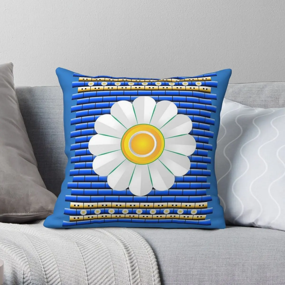 Babylonian Chamomile Flower Square Pillowcase Polyester Linen Velvet Pattern Zip Decor Home Cushion Case 45x45