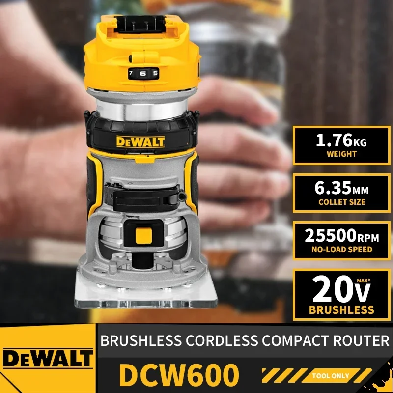 DEWALT DCW600 Brushless Cordless Router Electric Trimmer Depth Adjusting 20V Lithium Power Tools Woodworking Slotting Trimming