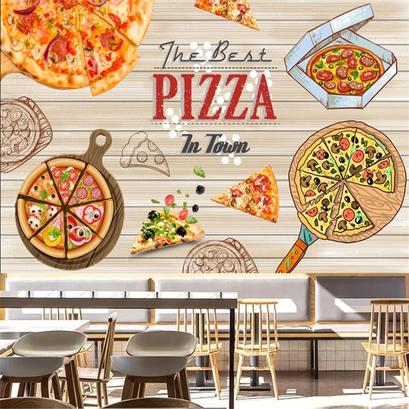 

Custom Text Wooden Pizza Wallpaper Industrial Decor Mural Fast Food Restaurant Snack Bar Background Wall Paper Papel De Parede