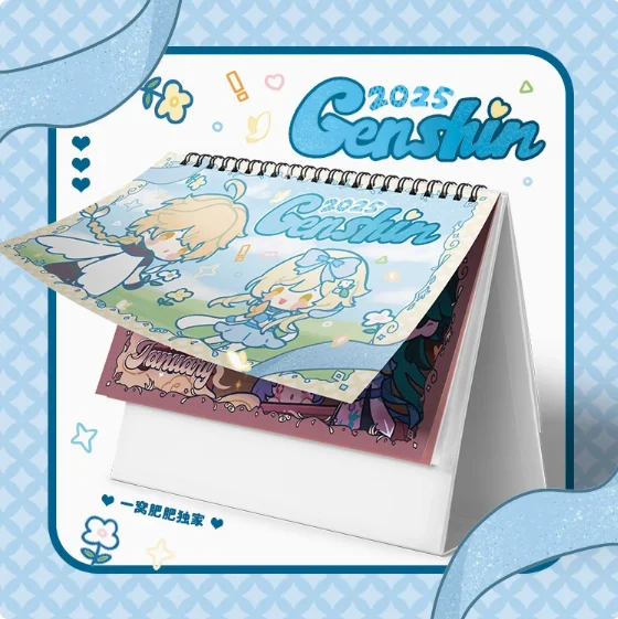 Genshin Impact Zhongmovies Tartaglia Venti Furina Xiao Calendar, Anime 2024 Desk Table Desktop Standing, Alberese Standmonthly Pad